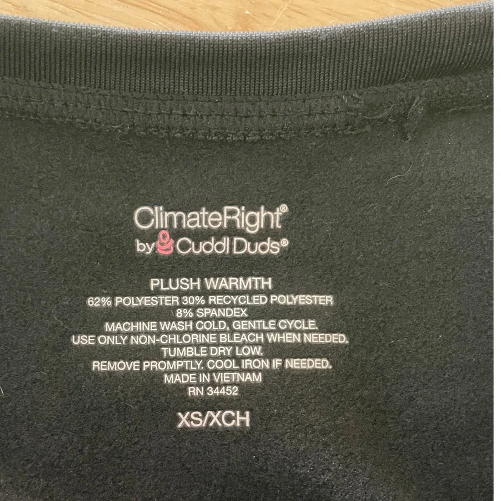 ClimateRight by Cuddl Duds‎ Kids Black Plush Warmth Base Layer Top XS Thermal